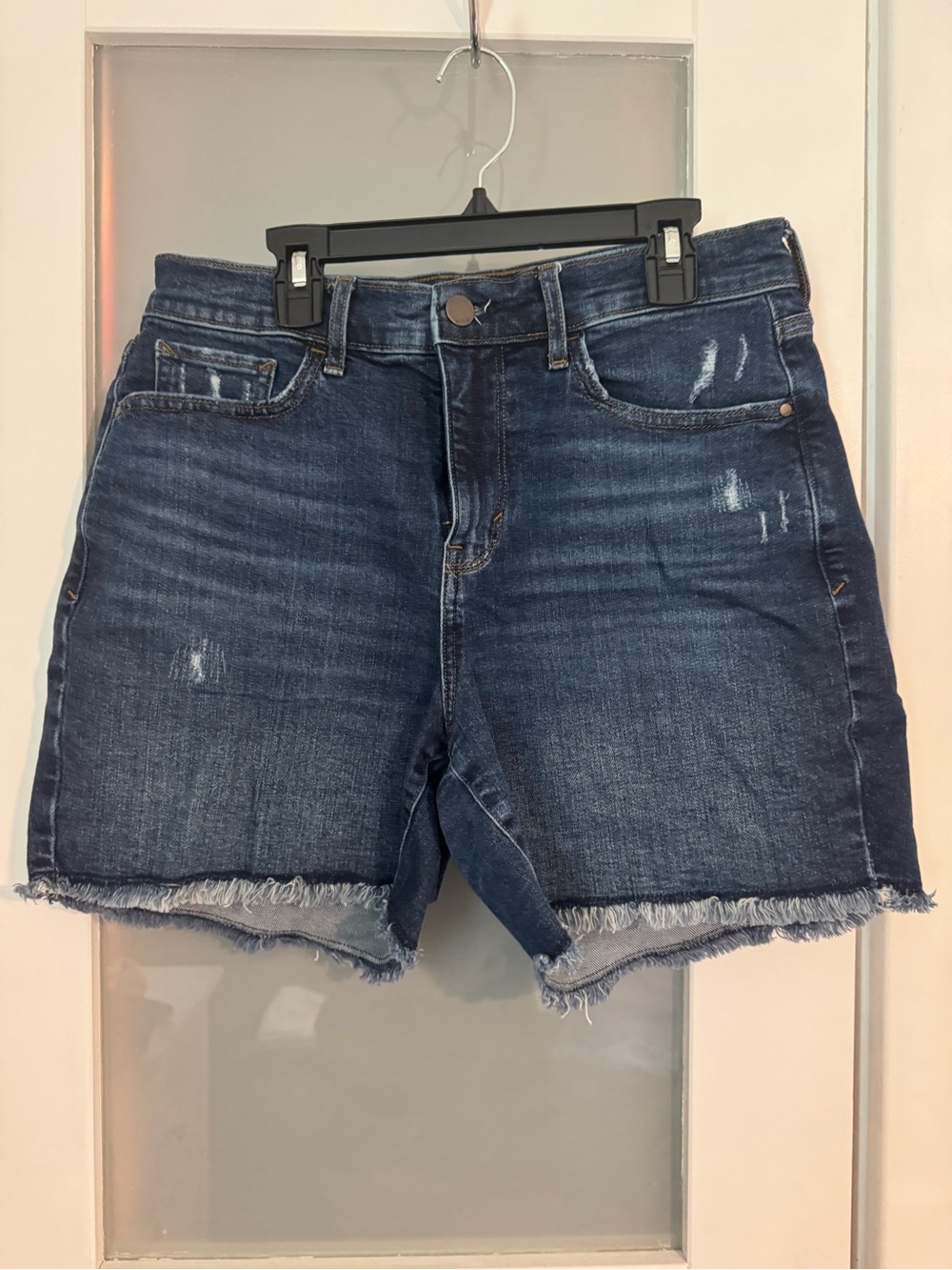 a.n.a Dark Blue Distressed Denim Frayed Hem Shorts